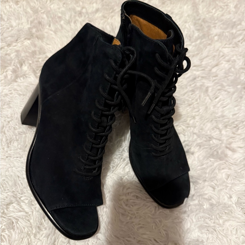 Frye Black Lace-Up Open-Toe Ankle Boots